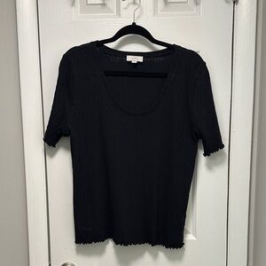 LOFT Black Ribbed Short Sleeve Top